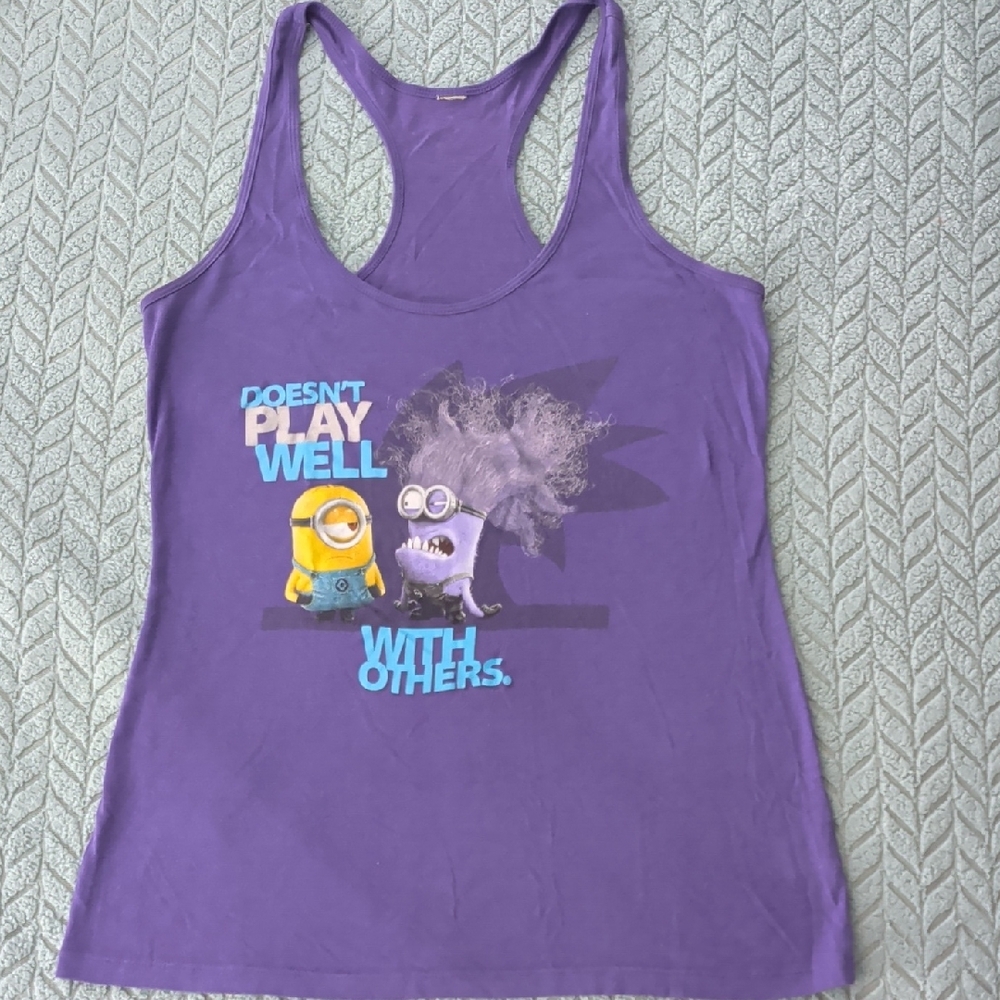 Purple Graphic Tank Top with Minions